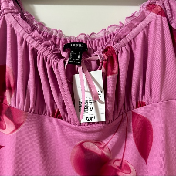 Pink Cherry Print Bodycon Floral Dress NWT - Picture 5 of 6